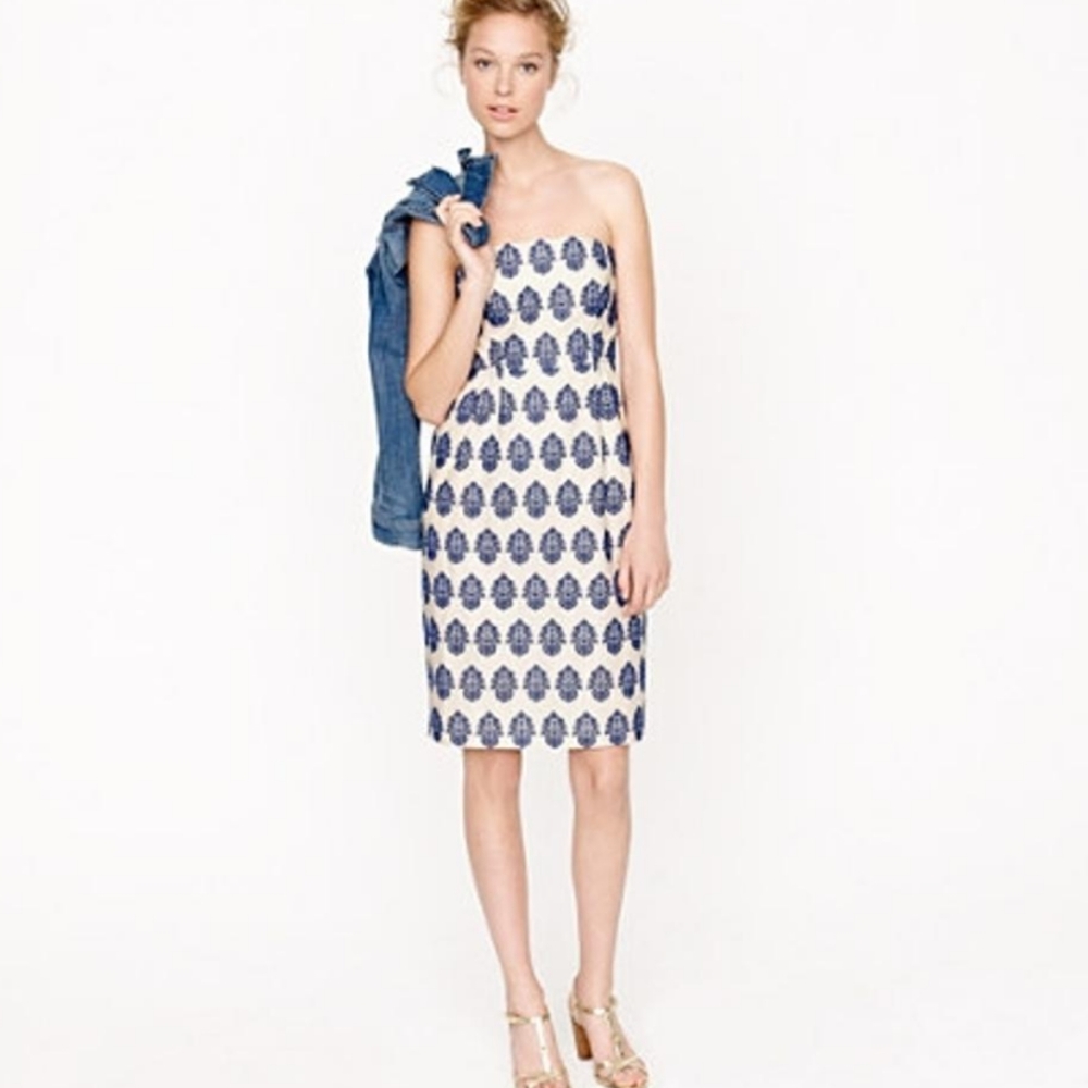 J. Crew Embroidered Filigree Strapless Dress Sz 2
